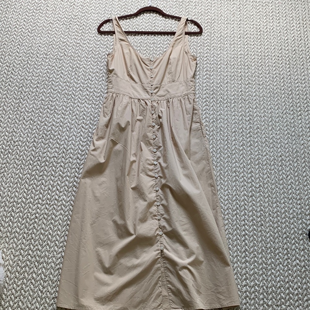 JCrew button front midi cotton poplin dress with smocking